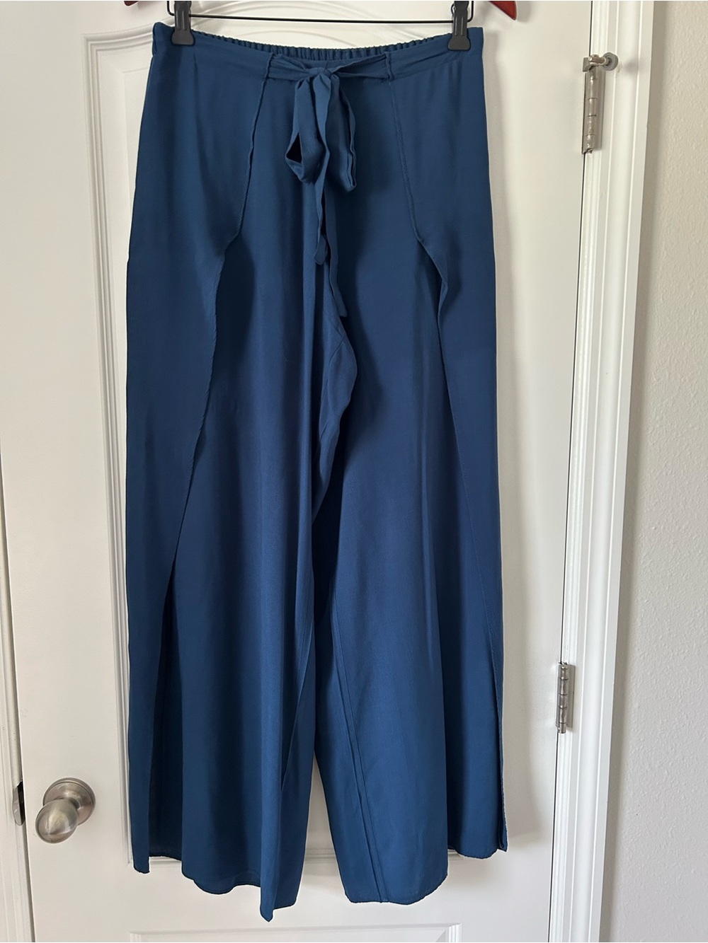 Juniper Blu Boho Wide-Leg Split Front Tie Waist Pants Beach Resort Festival